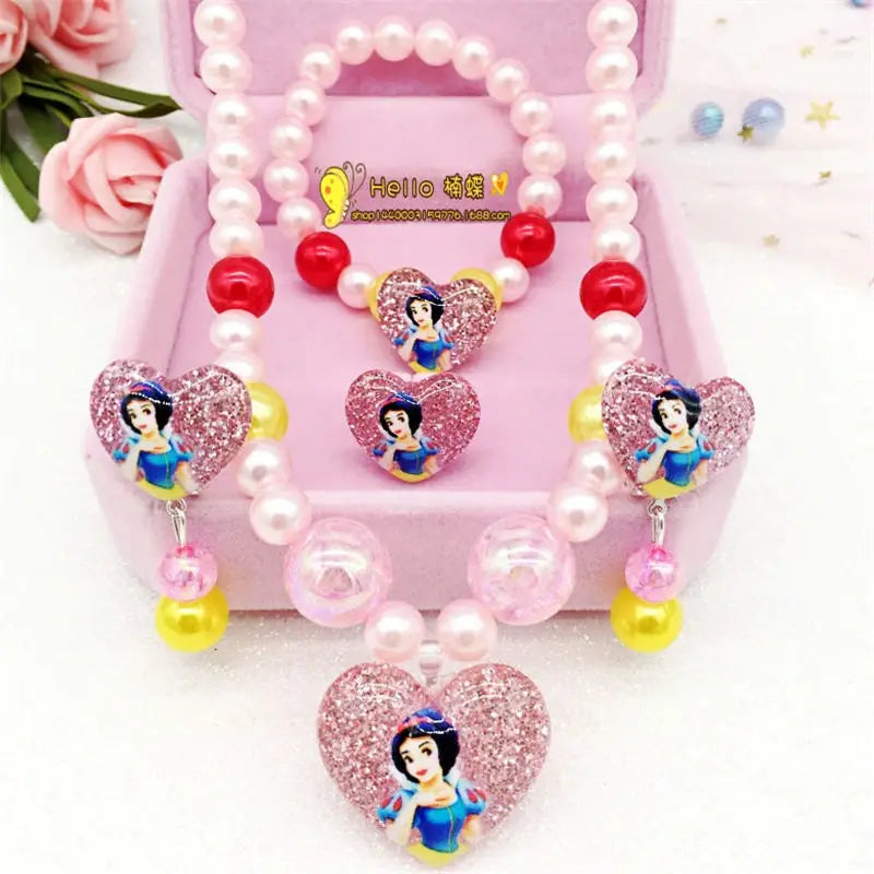 Necklace Bracelet Earrings Birthday Gifts Set Disney 4pcs/lot Frozen Princess For Girls