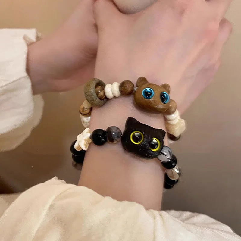 Bracelet for Girls New Cute Little Black Cat Fashion Funny Cartoon Animal Beaded Handmade Trendy  Gifts Jewelry