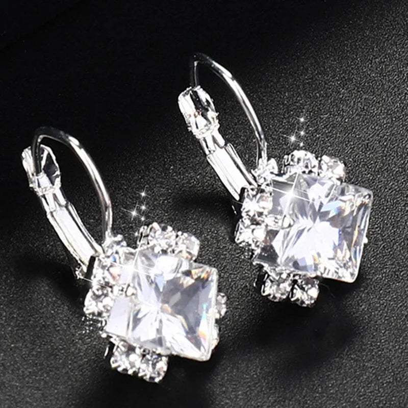 Earrings for Women Fashion Stone Rhinestones White Red Square Crystal Drop Statement Wedding Jewelry