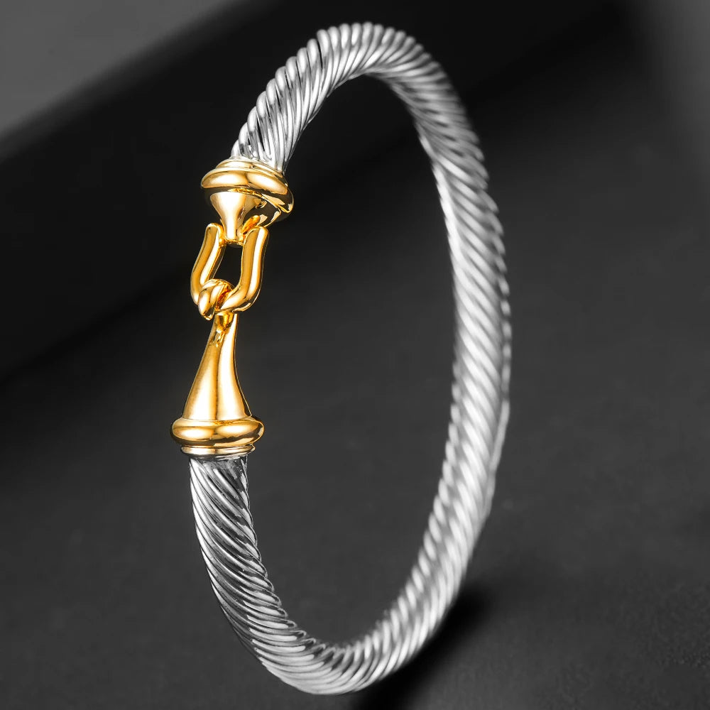 Bangle Cuff For Women Stackable 316L Stainless Steel Bracelets Unique Chain Link Braided Trendy Luxury Jewelry