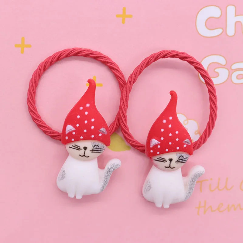 Hair Bands 2Pcs/Set Cute Animal Cat Colorful Rubber Bands Ponytail Holder Hair Accessories