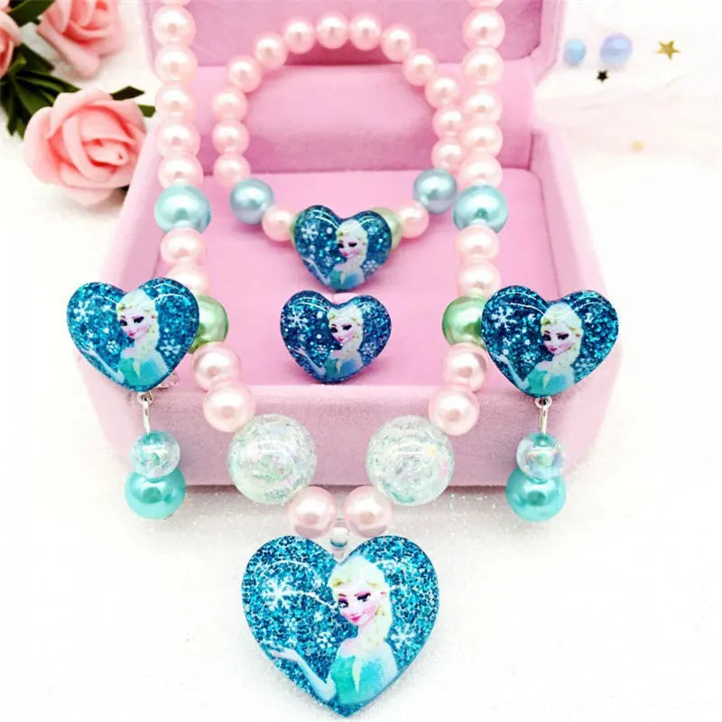 Necklace Bracelet Earrings Birthday Gifts Set Disney 4pcs/lot Frozen Princess For Girls