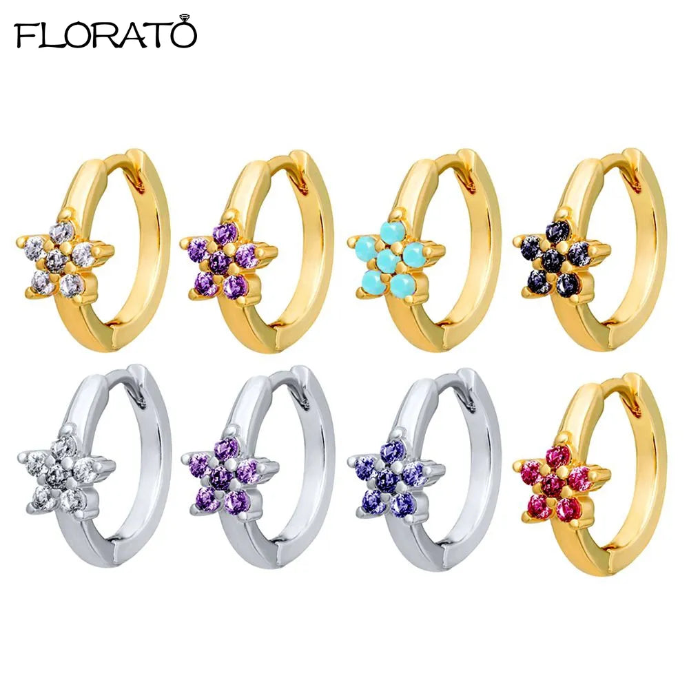 Earring Hoops for Women Flower Crystal Star Circle 925 Sterling Silver Jewelry