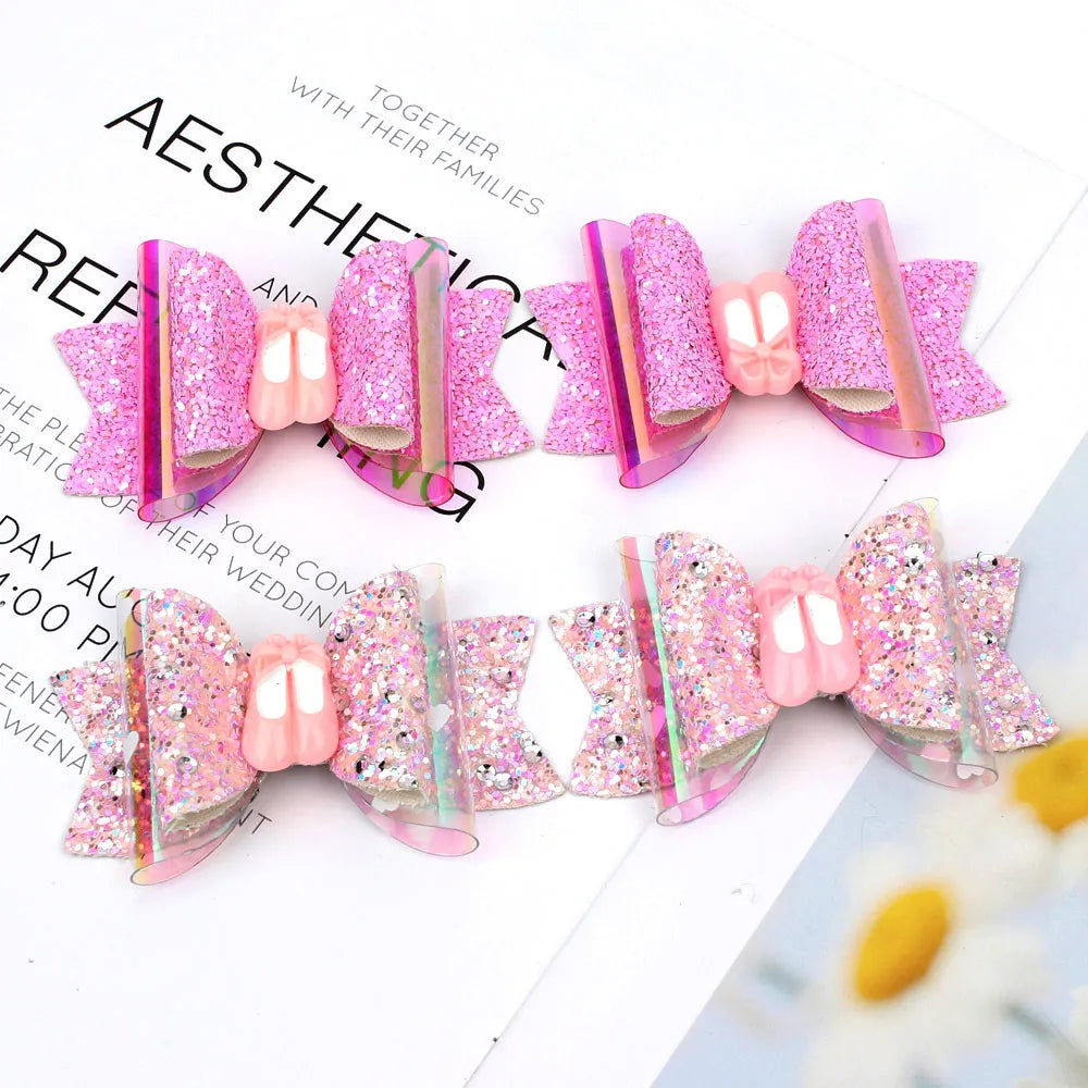 Hair Clips handmade Glitter Bows 2Pcs/lot 3'' Pink Peach