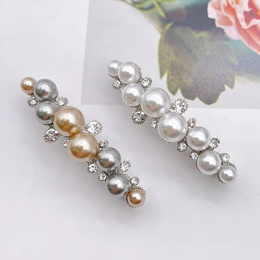 Hair Clip Women Fashion New Pearl Rhinestone Side Clip Ponytail Rhinestone Elastic Clip