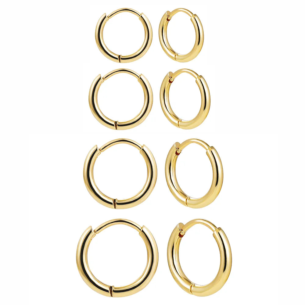 Earrings for Women 4pair/Lot 6/8/10/12mm Stainless Steel Round Circle Hoops Gold Color Tiny Helix Hoops Ear Piercing