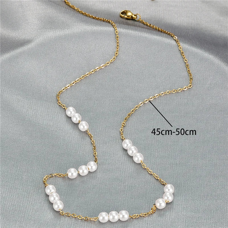 Necklace For Women Elegant White Pearl Choker Gold Color Stainless Steel Fashion Festival Jewelry Gifts