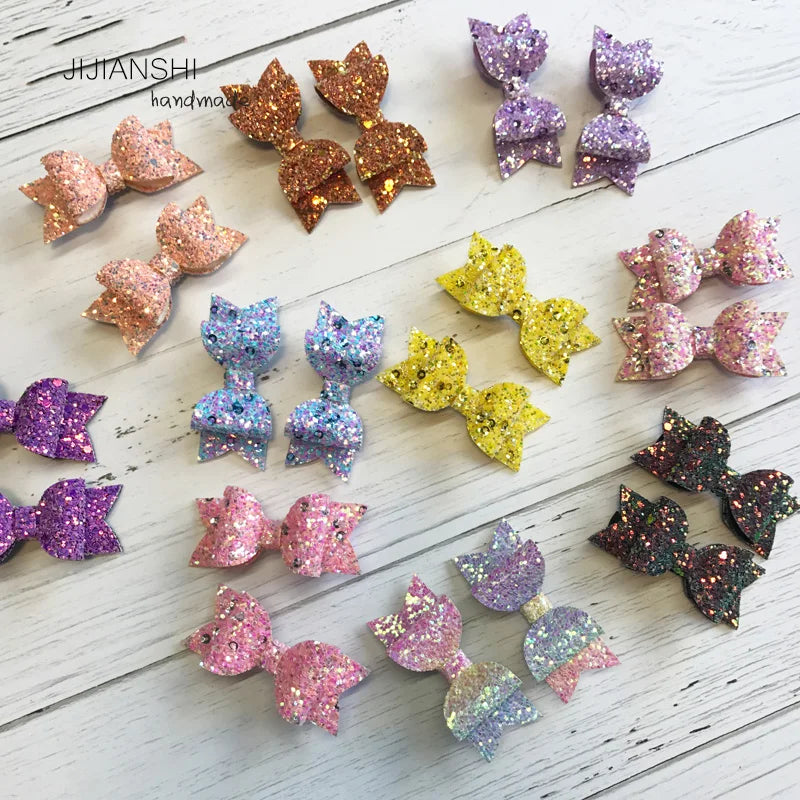 Hair Bows Clips 2pcs Handmade Mini Sequins Shiny Glittery