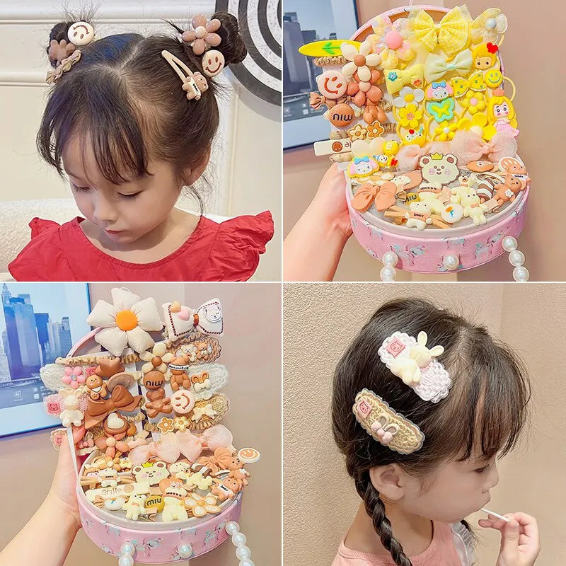 Hair Bands Girl 1 Set/Box Children Cute Cartoon Flower Elastic Sweet Hairpins Hair Accessories Set Gift