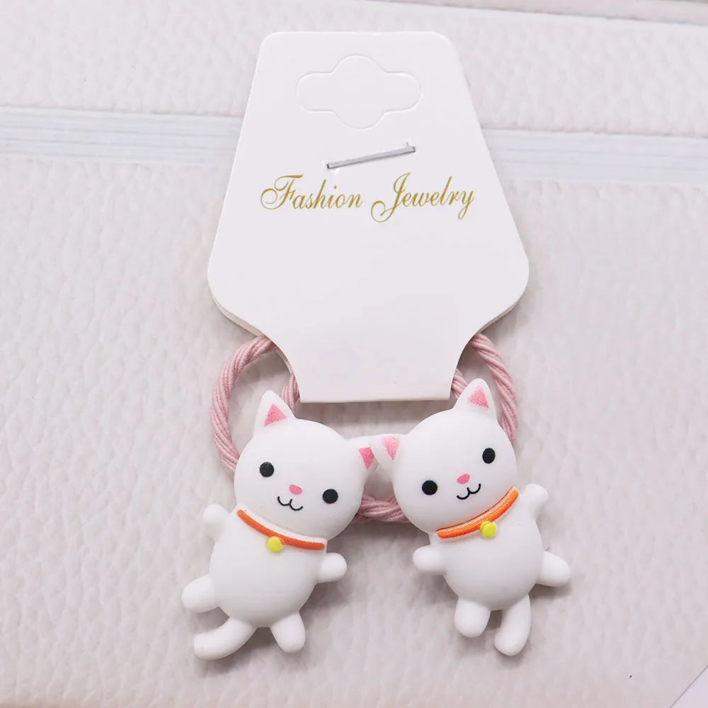 Hair Bands Girls 2Pcs New Cute Cartoon Animals Cat Small Rabbit Rubber Scrunchie Hair Accessories