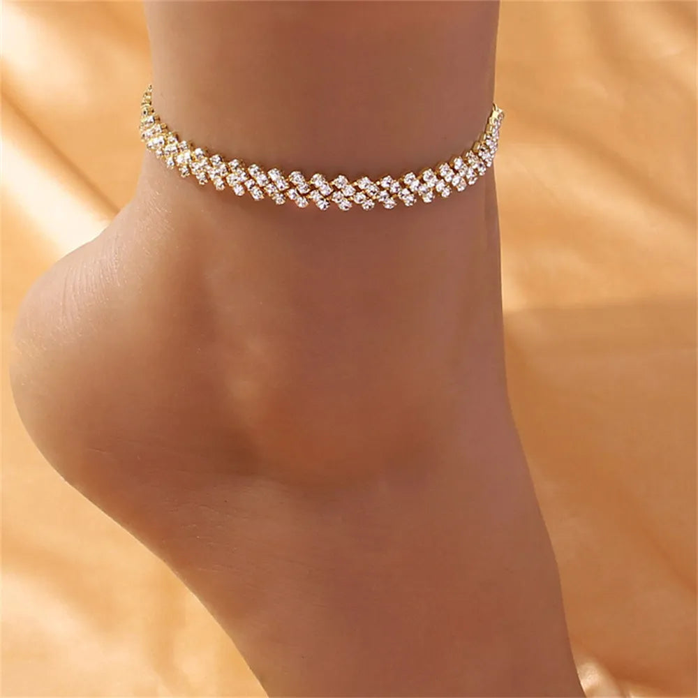 Anklet For Women Exquisite Full Rhinestone Fashion Heart Cross Star Shape