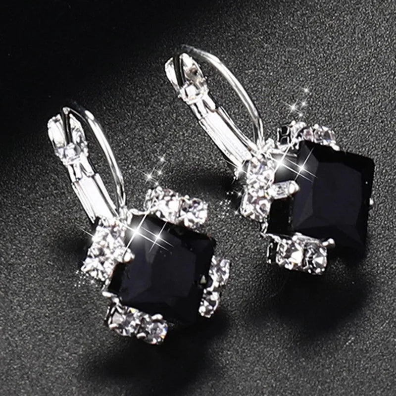 Earrings for Women Fashion Stone Rhinestones White Red Square Crystal Drop Statement Wedding Jewelry