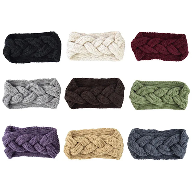 Headwrap Winter Knitted Woolen Braided Wide Crochet Turban Style for Women