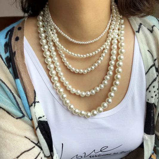 Necklace for Women New Fashion White Imitation Pearl Choker Round Wedding Jewelry