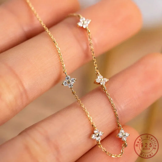 Bracelet for Women Girl 925 Sterling Silver Plated 18k Gold Shiny Zircon Flower Exquisite Jewelry Gifts