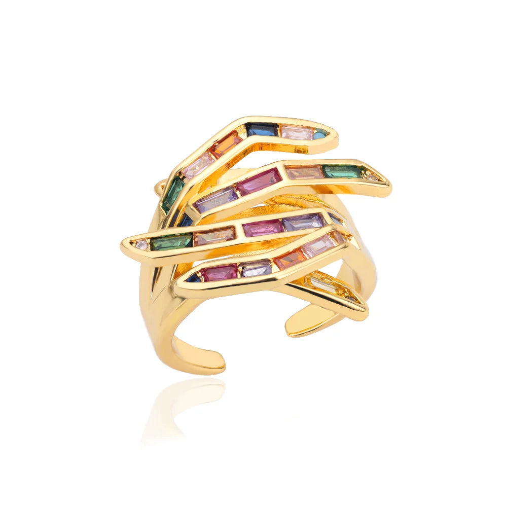 Rings For Women Colorful Rectangular Zircon Gold Color Stainless Steel Luxury Designer Jewelry