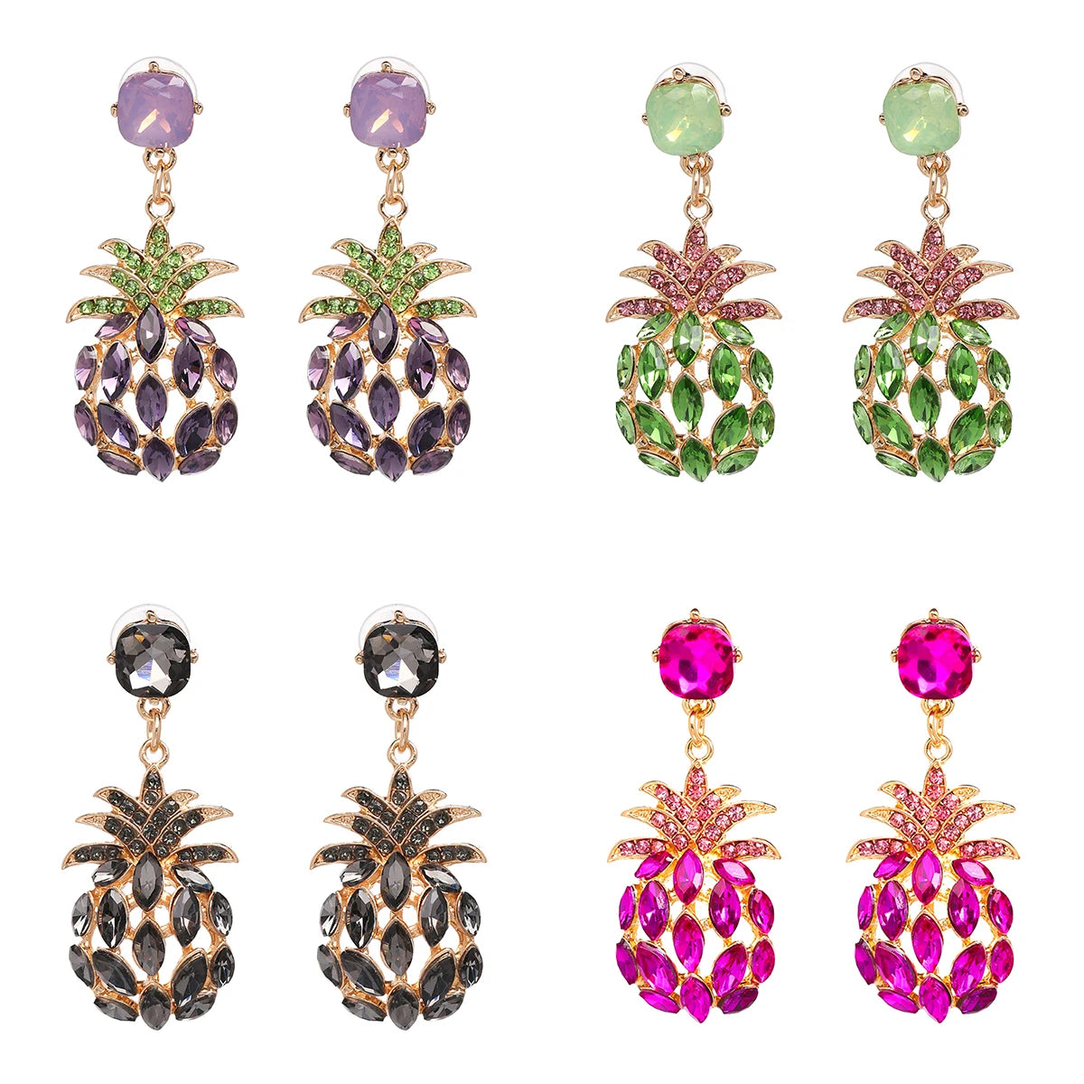 JURAN ہول سیل کرسٹل واٹر ڈراپ اسکوائر انناس کی بالیاں برائے خواتین بیان Rhinestone Earrings 2023 Trendy Jewelry Brincos