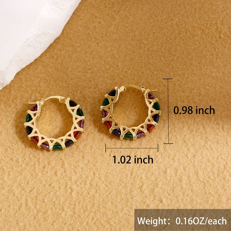 Earrings For Women Luxury Rainbow Rhinestone Gold Color Hoop New Trendy High Quality Circle Geometric Earring Jewelry Party Gift