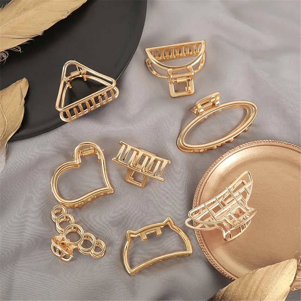 Hair Claw Clips Girls Women Fashion Hollow Heart Metal Simple Non Slip Mini Gold Geometric Hair Accessories