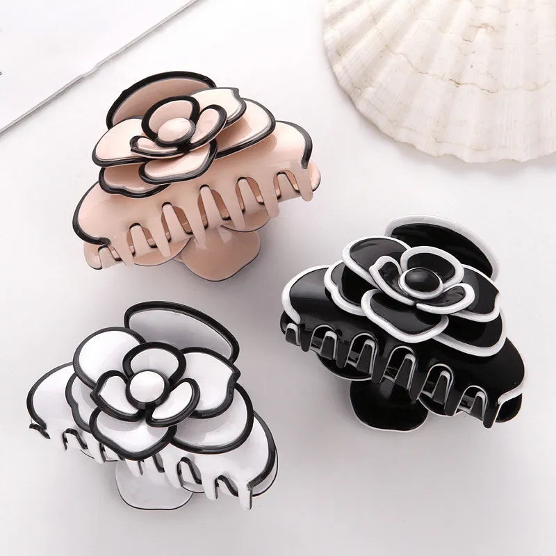 Hair Claw Clip Clamp for Women Girl Acetate Camellia Flower Handmade French Fashion Hair Accessories