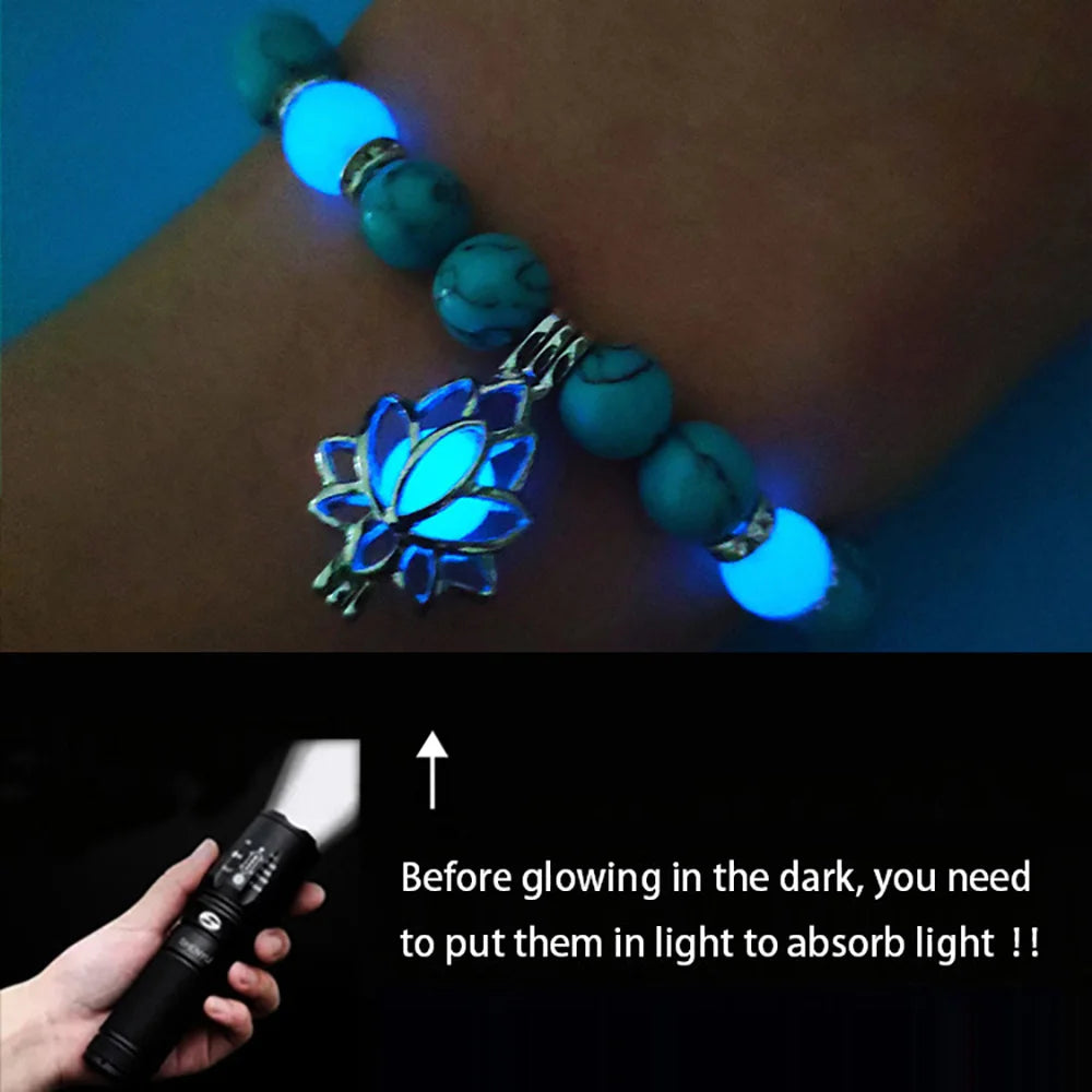 Bracelet Men Women Natural Stone Healing Luminous Glow In The Dark Bracelet Lotus Gift Jewelry