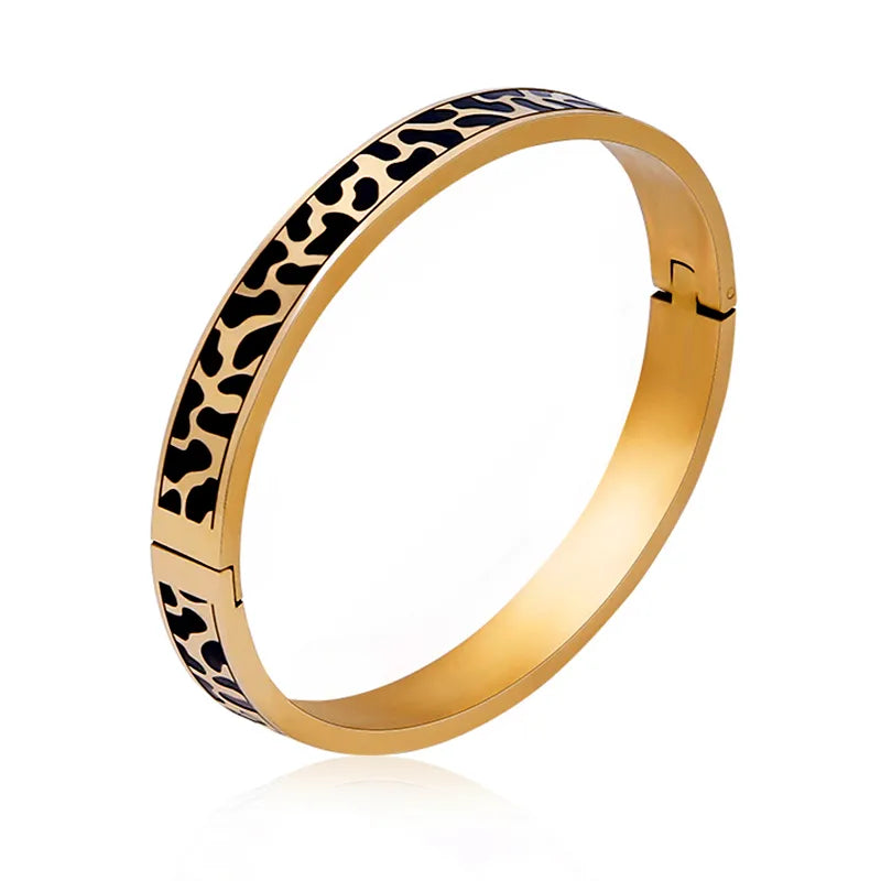 Bracelets for Women Trendy Classic Stainless Steel Leopard Print Bangles Simple Golden Jewelry Gifts