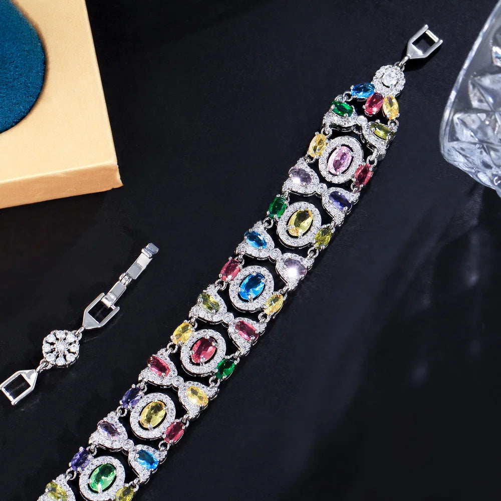 Bracelets for Women Elegant Bling Green Cubic Zirconia Chain Link Vintage Ethnic Wedding Bridal Party Jewelry