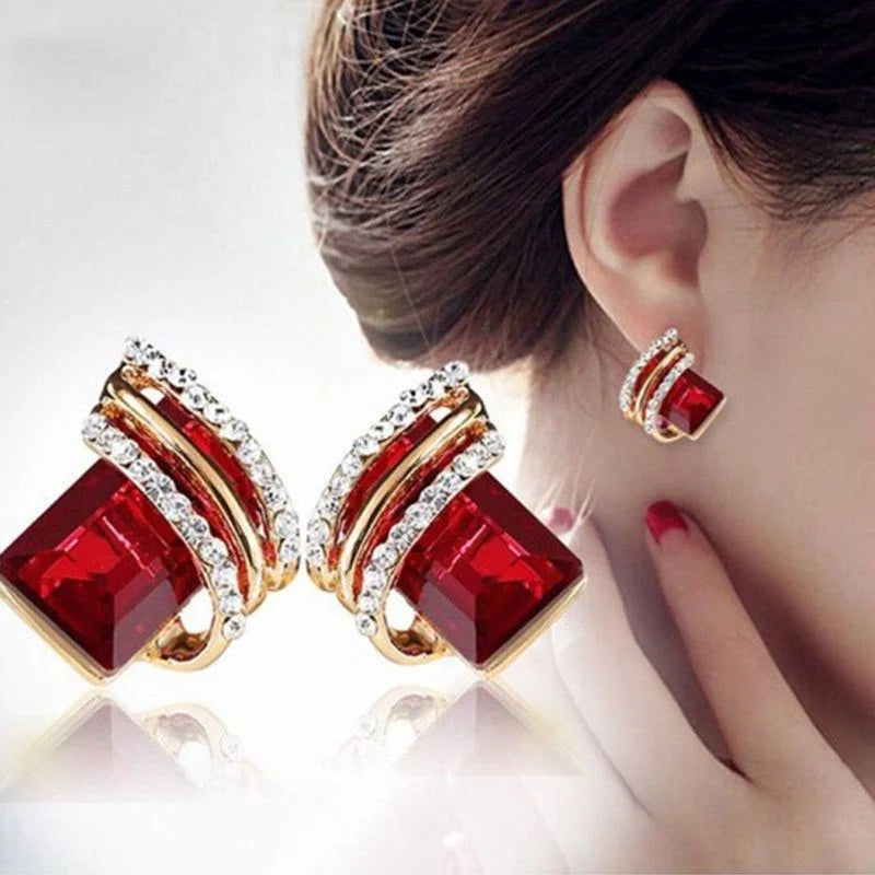 Earring Studs Luxury Fashion Zircon Large Gems Geometric Pattern Crystal Jewelry