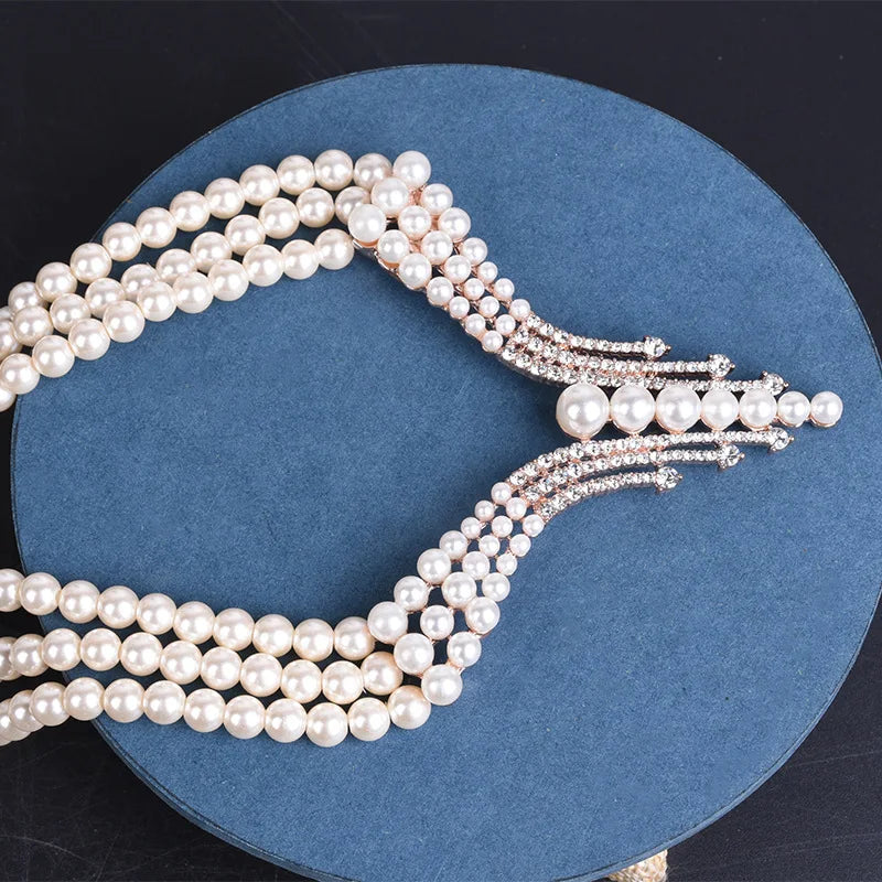 Necklaces for Women Luxury Fashion Crystal Micro Pave Setting 3 Layer Pearl Chains Wedding Party Jewelry