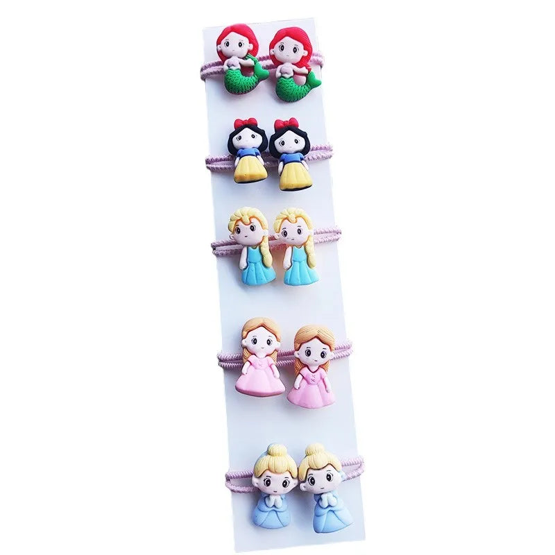 Hair Bands Girls 10PCS Princess Cute Cartoon Characters Elastic Hair Ties