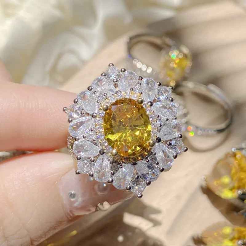 Rings For Women 6 Elegant Styles 925 Sterling Silver Yellow Crystal Lab Diamond Geometric Exquisite Wedding Bride Jewelry