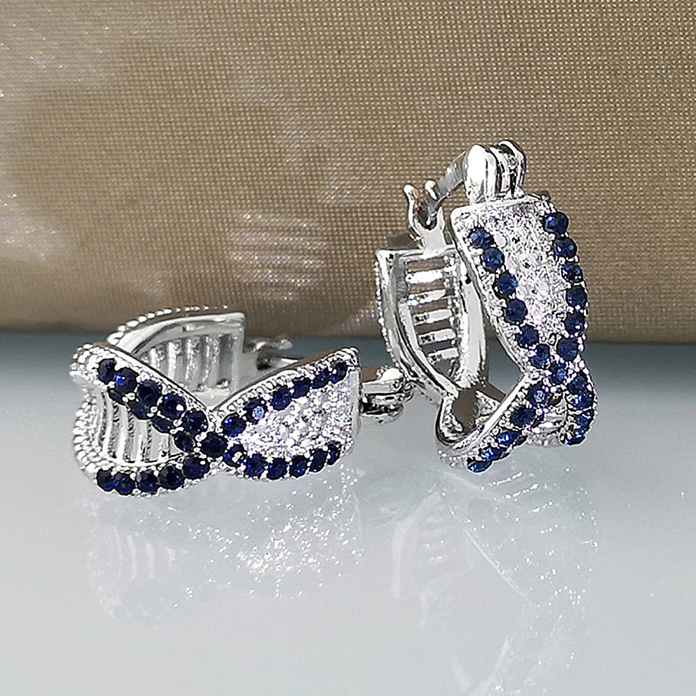 Earring for Women Geometric Hoops Cross Shaped  Inlaid Blue/White Cubic Zirconia Temperament Fashion Jewelry