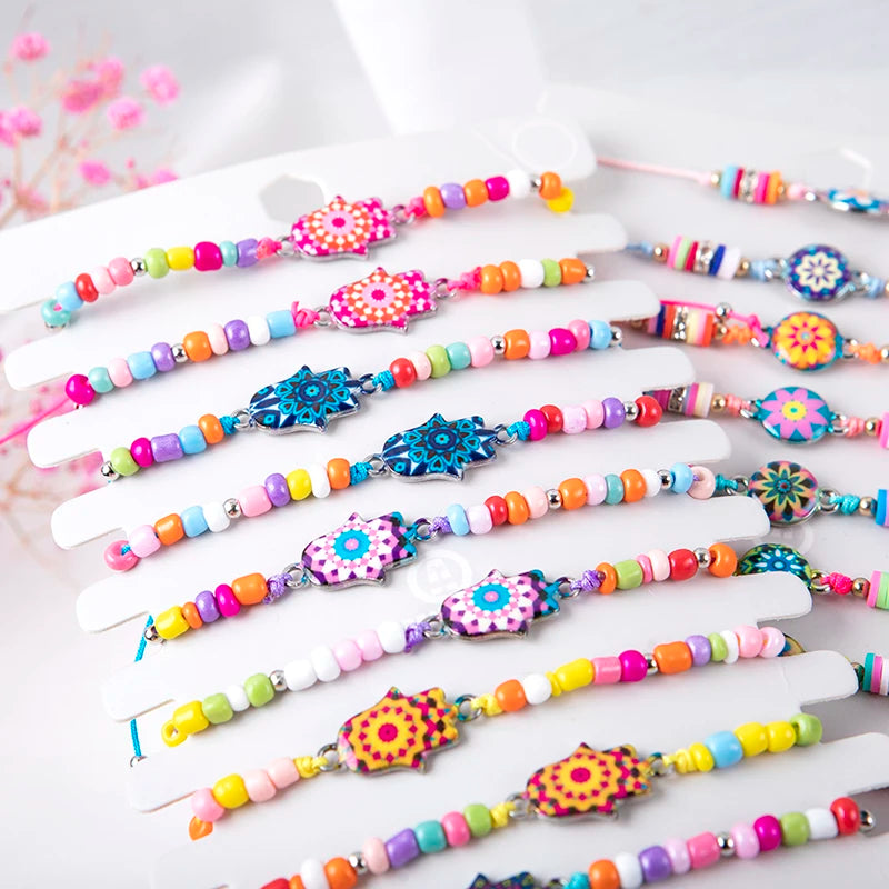 Bracelet For Girls 12pcs/lot Colorful Enamel Candy Flower Animals Charms Rope Adjustable Braided Bracelets Jewelry Gifts