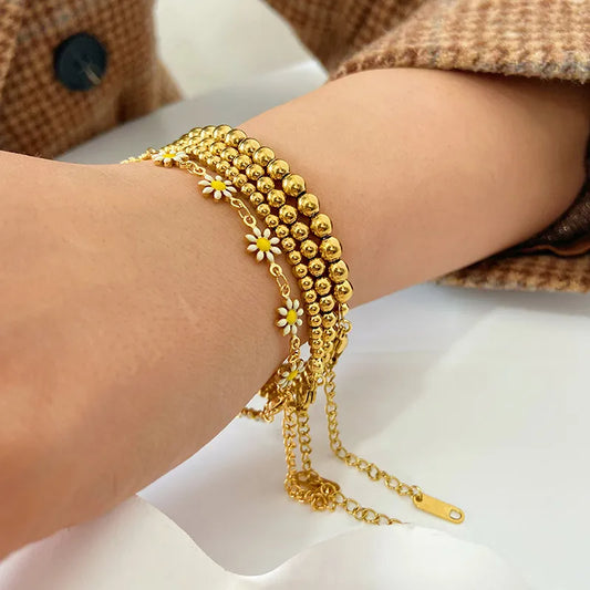 Bracelets for Women 18k Gold Plated Stainless Steel 3mm 4mm 5mm Beaded  Small Beads Strand Bracelet Hand Jewelry Gift