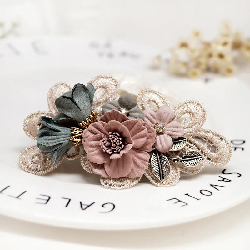 Hair Clips Women Fashion Handmade Cloth Lace Flower Bow Tie Hair Accessories