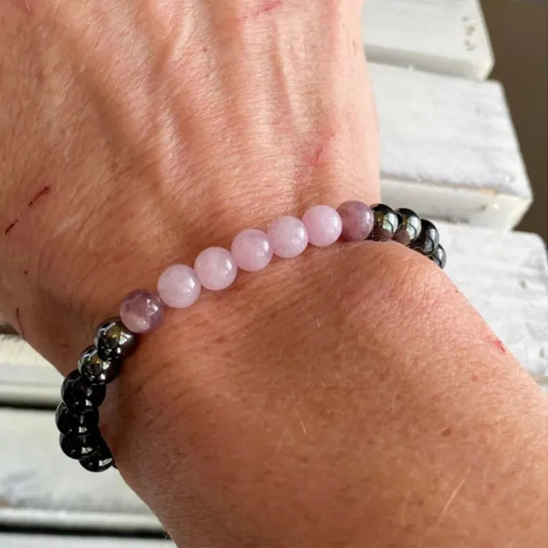 Bracelet Unisex/Healing Beads Black Tourmaline Hematite Rose Quartz & Lepidolite Bracelet