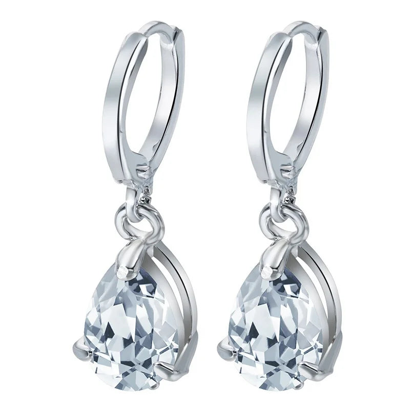 Earrings Trendy Versatile For Ladies Elegant Temperament Cubic Zircon Crystal Water Drop Design Birthday Gift Party Jewelry