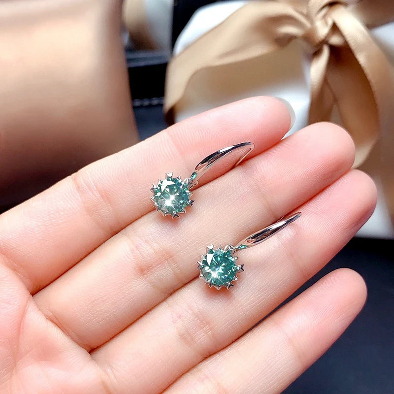 Earrings Women 1 Carat Blue Green Zircon Pendant Shining Drop Super Shiny Snowflake Fashion Jewelry