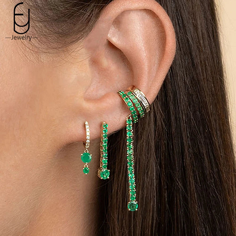 Earrings for Women Luxury Fashion 925 Sterling Silver Needle Green Zircon Gold Hoop Earrings Jewelry Gifts