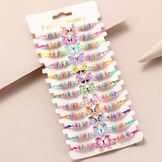 Bracelet for Kids Girls 12Pcs/set Colorful Butterfly Summer Adjustable Cord Bestie Friendship Jewelry Gifts