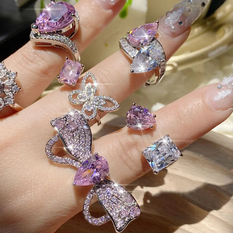 Rings for Women Adjustable Butterfly AAA Liliac Zircon Wedding Jewelry