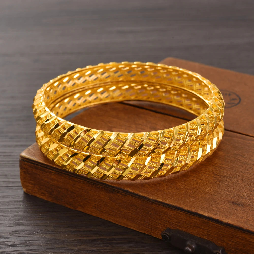 Bangles For Women 24K Gold Plated 65MM Fashion Dubai Style Wedding High Quality Jewelry Gift