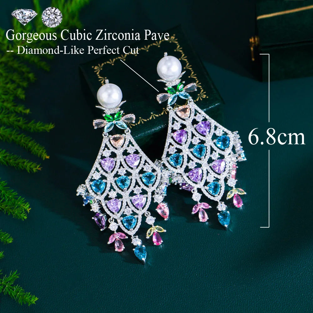 Earrings for Women Luxury Cubic Zirconia Pave Multicolor Large Long Chandelier Drop Dangle Bridal Party Gift Wedding Jewelry