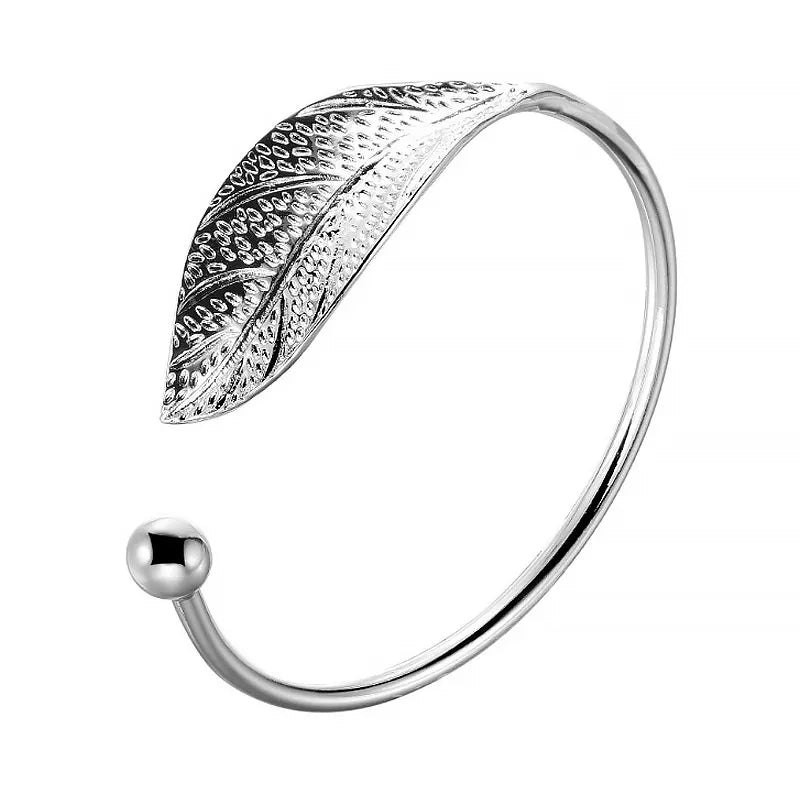 Bracelet For Women 925 Sterling Silver Open Leaf Shaped Adjustable Charm Bangle Party Jewelry Gifts