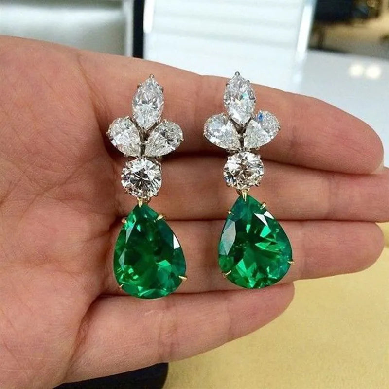 Earrings for Women Luxury High Quality Inlay CZ Green Drop Earrings Zircon Crystal Engagement Party Statement Jewelry