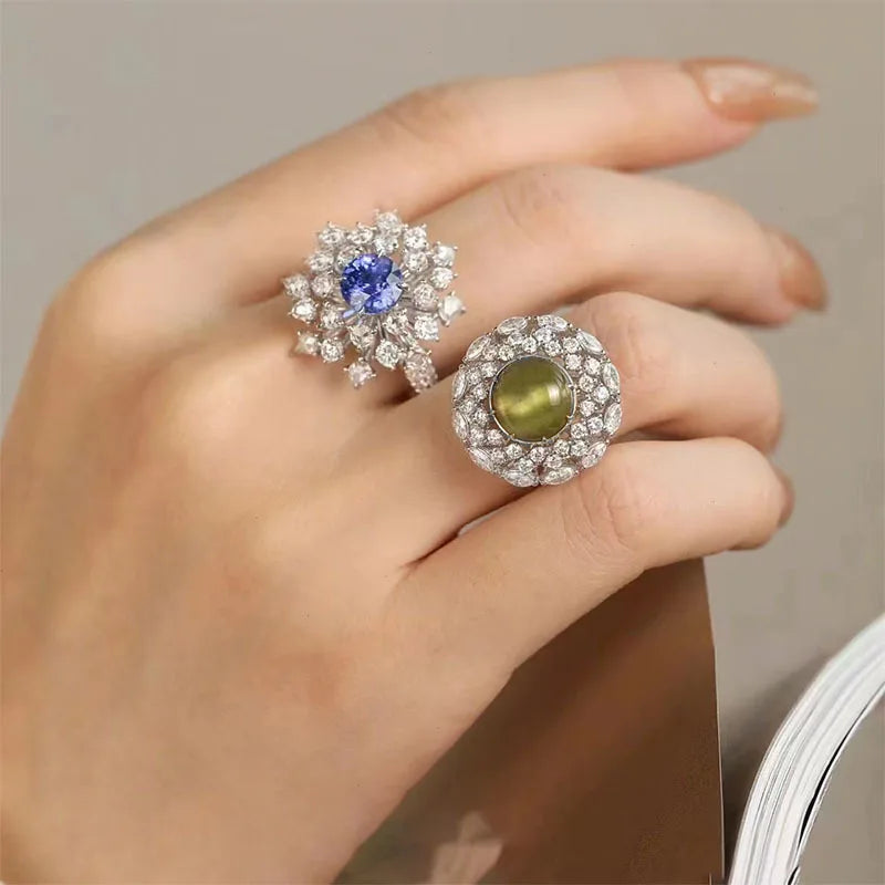 Rings for Ladies Adjustable Elegant AAA Cubic Zirconia Openings with Flower