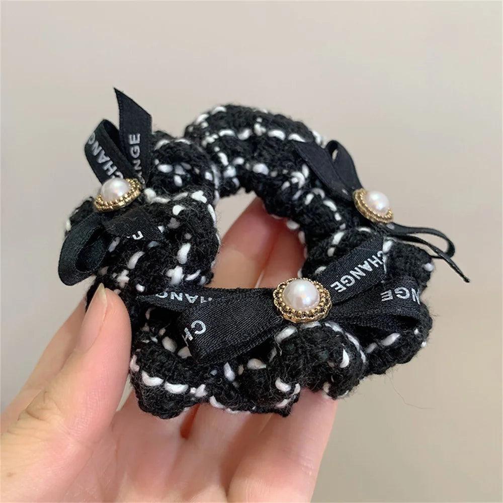 Hair Ties for Girls Women Ponytail Elastic Black White Hair Rope Pearls Bowknot Fashion Hair Accessories