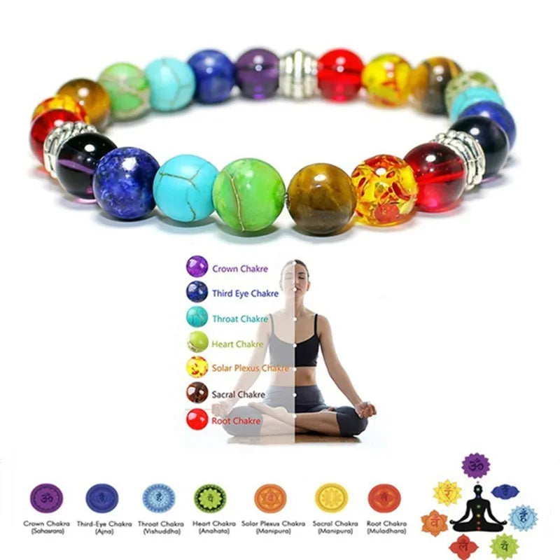 Bracelet For Women Men Classic 7 Chakra Natural Stone Black Rope Braided Yoga Reiki Healing Balance Bracelets & Bangles Meditation Gift