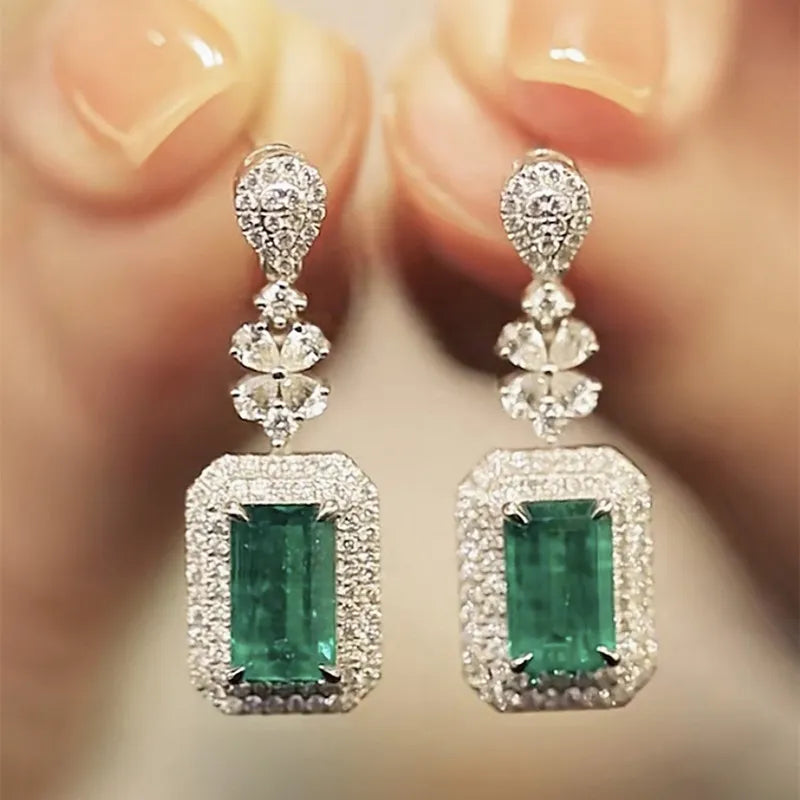 Earrings for Women with Green/White Cubic Zirconia Sparkling Exquisite Newly Designed Bridal Wedding Dangle Trendy Jewelry