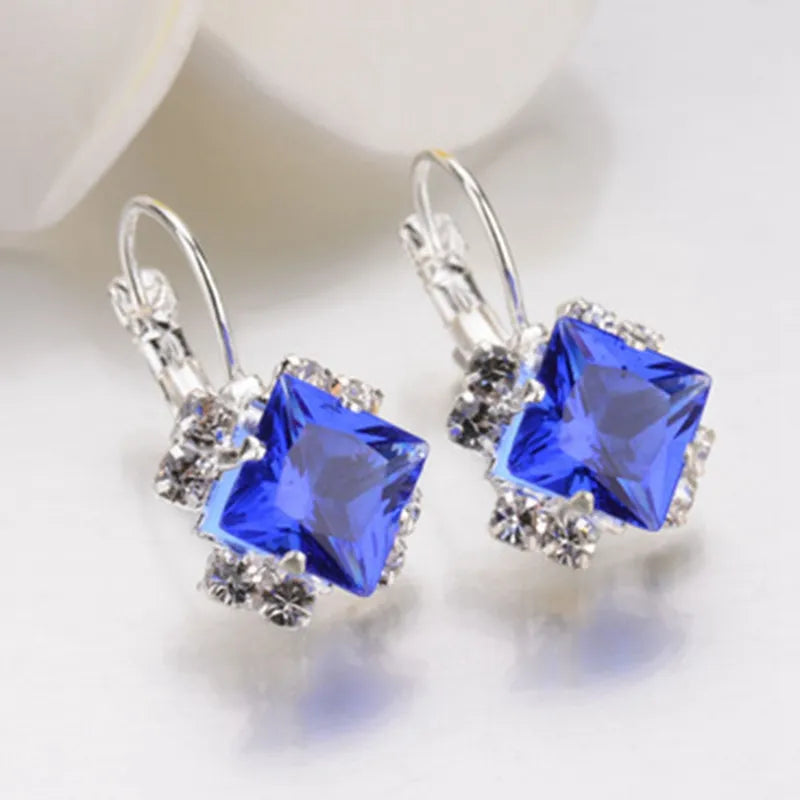 Earrings for Women Fashion Stone Rhinestones White Red Square Crystal Drop Statement Wedding Jewelry